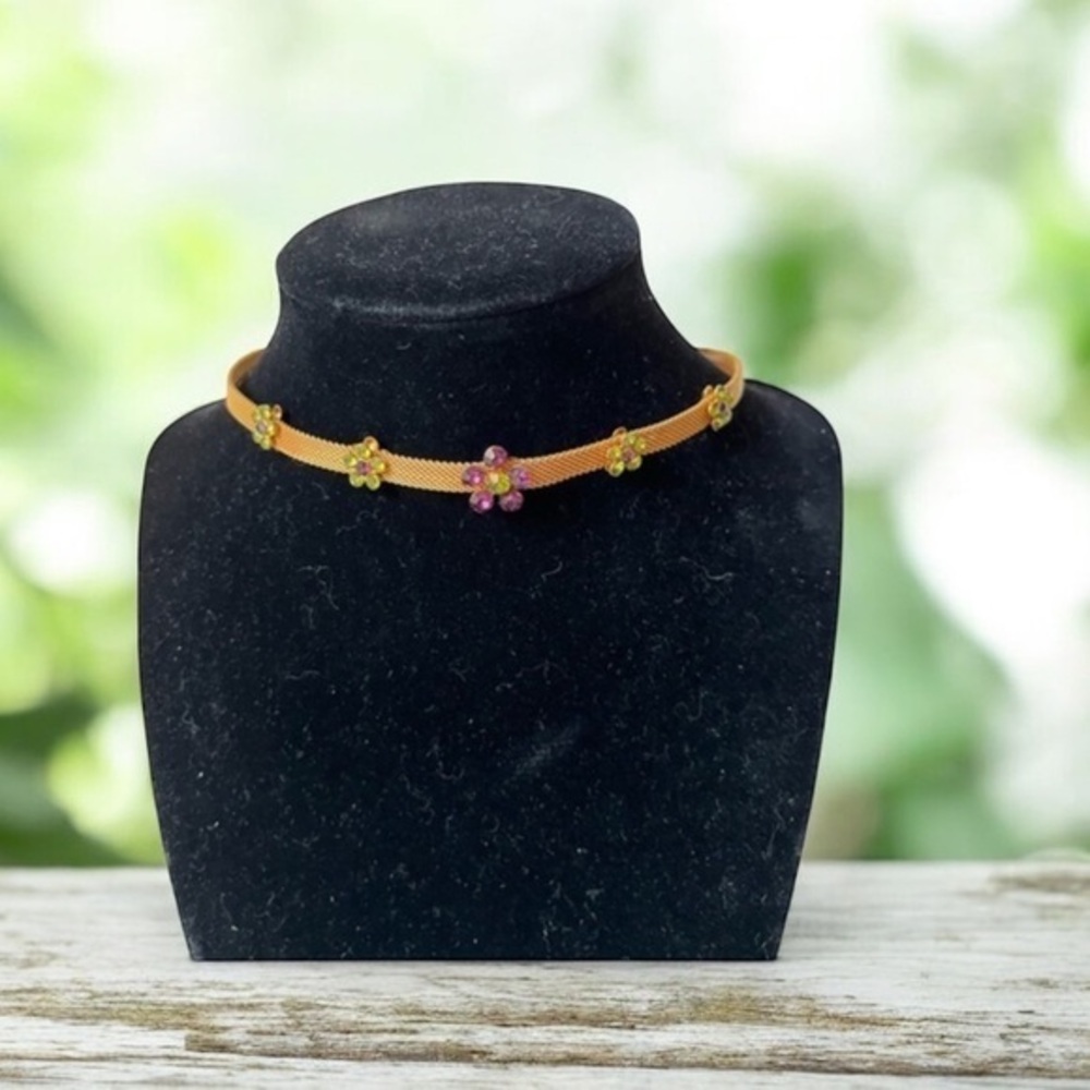 Flower Stone Mesh Choker Necklaces, Collars, Chokers, Collars, Collar 14.5”